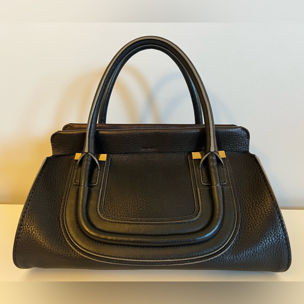 Authentic Chloe Everston Grained Calfskin Leather Handbag with Gold Accents